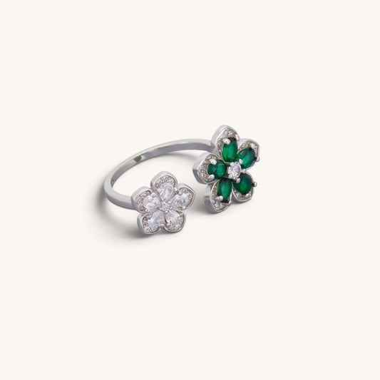 Sterling Silver Green Flowers Ring