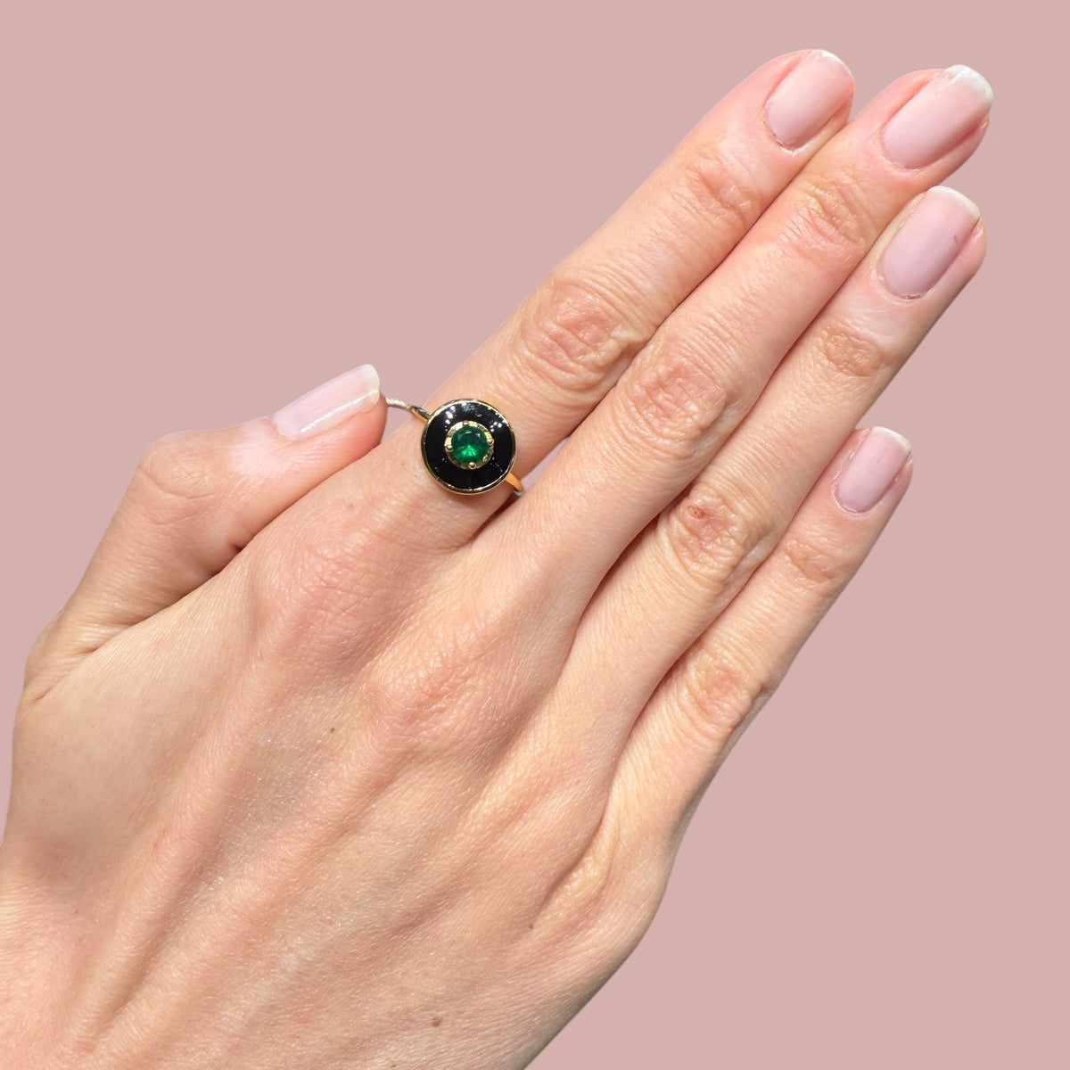 Emerald & Onyx Look Enamel Rings