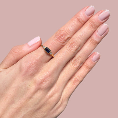 Sapphire Look Square CZ Ring