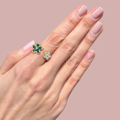 Adjustable Green Flowers Rings