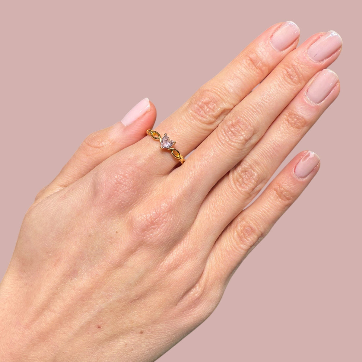 Pink Cz Stone Heart Ring