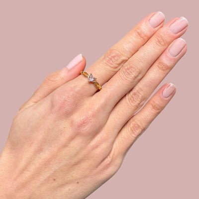 Pink Cz Stone Heart Ring