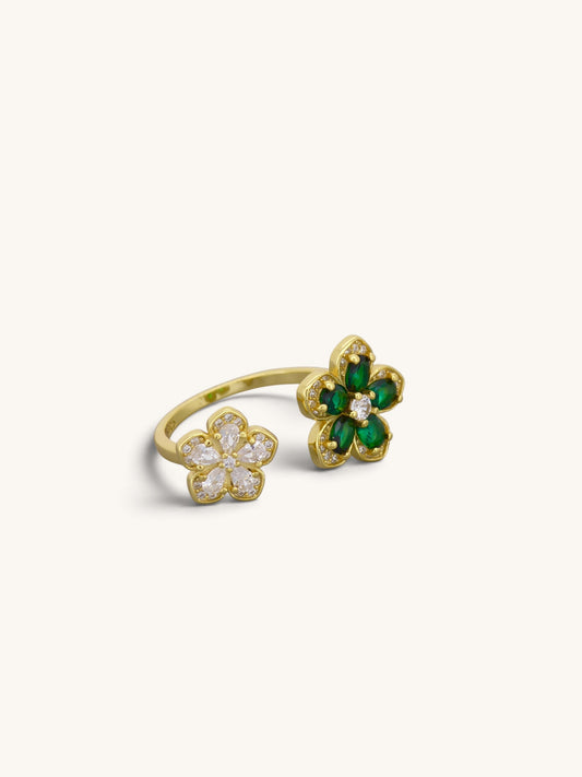 Adjustable Green Flowers Rings
