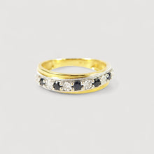Vintage Blue Sapphire & Genuine Diamonds Half Eternity Ring , 9K Solid Yellow Gold ( UK L / US 5 3/4 )