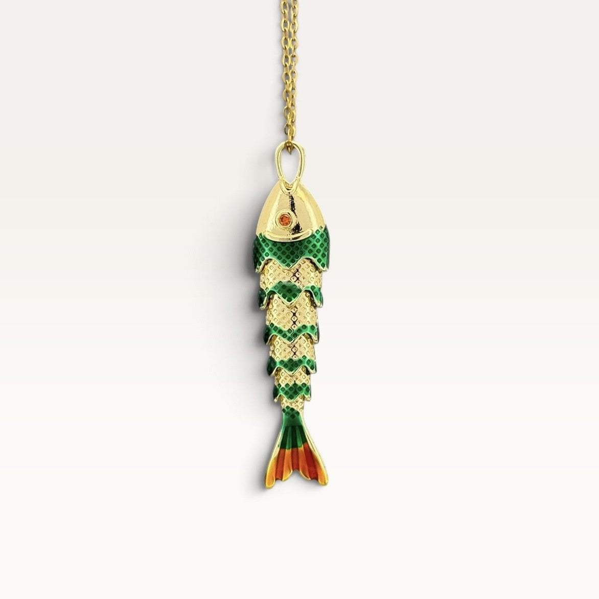 Green Enamel Articulated Fish Necklace