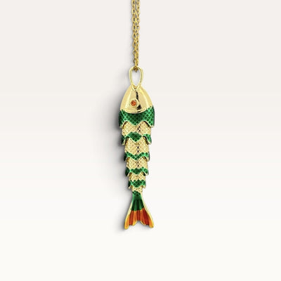 Green Enamel Articulated Fish Necklace