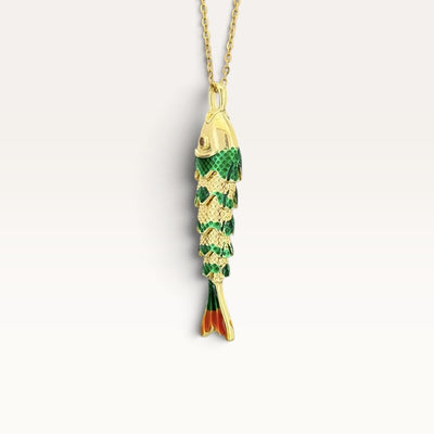 Green Enamel Articulated Fish Necklace