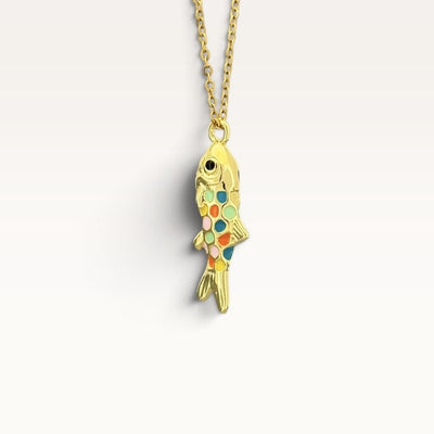 Multicolour Mosaic Fish Pendant Necklace