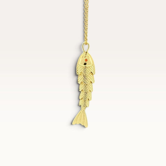 Gold Textured Articulated Fish Necklace
