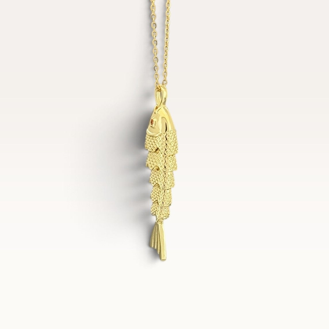Gold Textured Articulated Fish Necklace