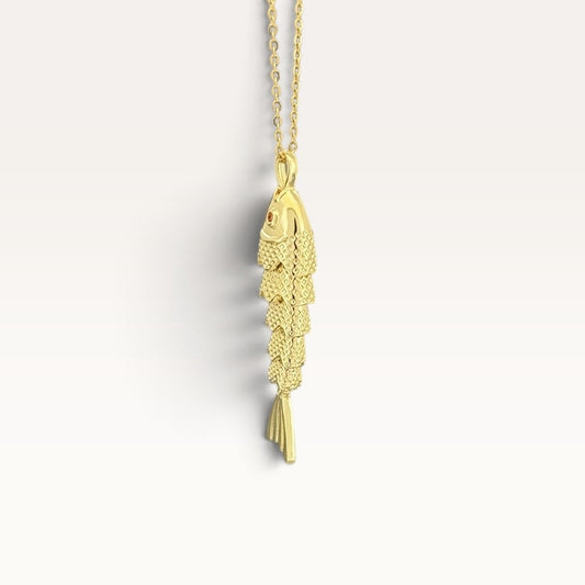 Gold Textured Articulated Fish Necklace