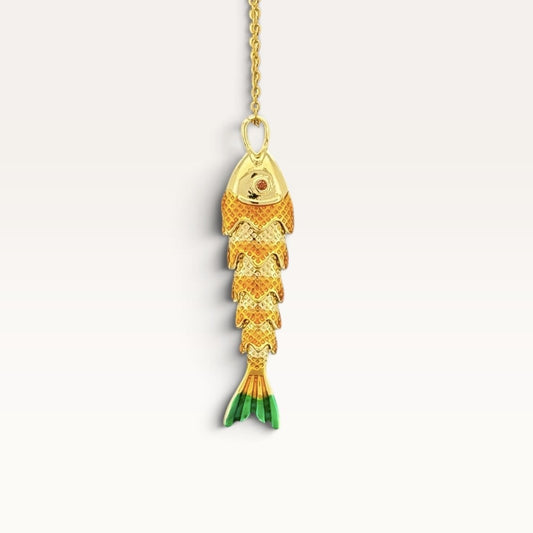 Orange Enamel Articulated Fish Necklace