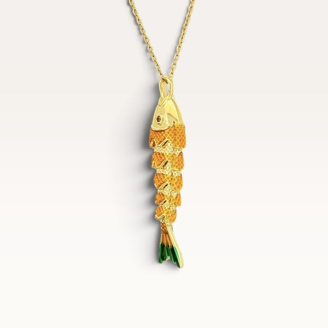 Orange Enamel Articulated Fish Necklace