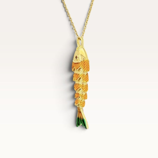 Orange Enamel Articulated Fish Necklace