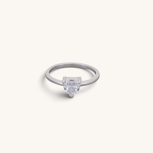 Single Cz Stone Heart Ring