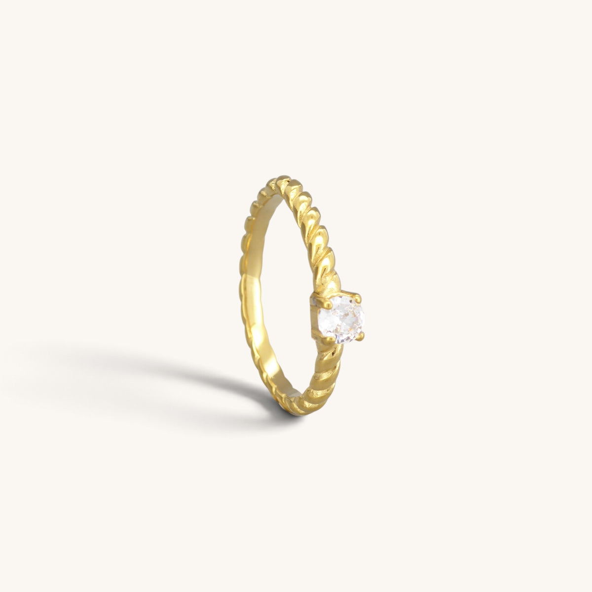 Twisted Solitaire CZ Ring Stainless Steel