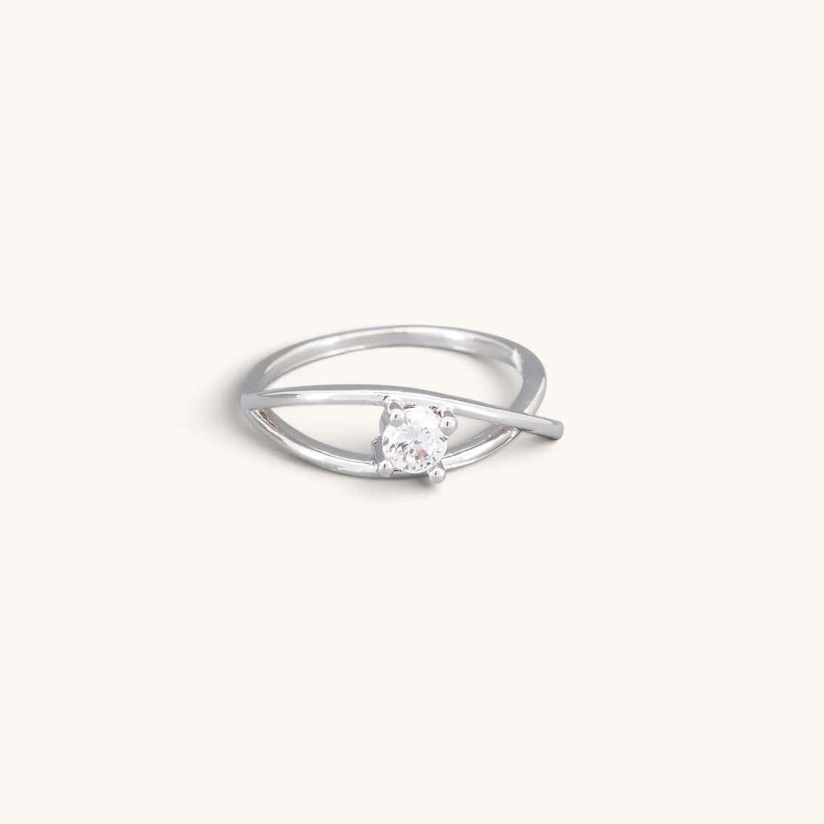 Stainless Steel Crossover Solitaire CZ Ring