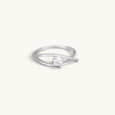 Stainless Steel Crossover Solitaire CZ Ring