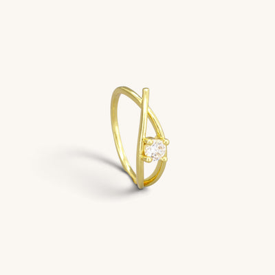Stainless Steel Crossover Solitaire CZ Ring