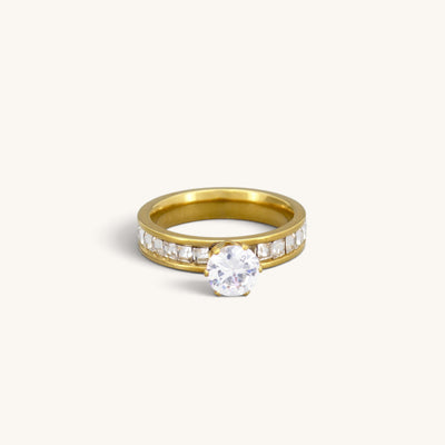 Stainless Steel Channel Set Solitaire CZ Ring