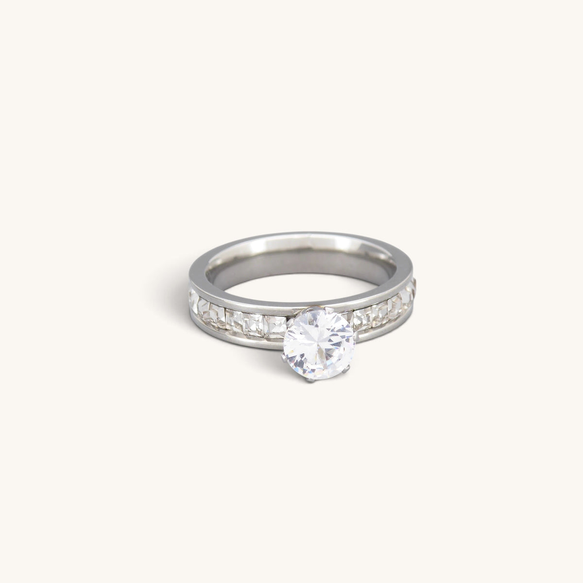 Stainless Steel Channel Set Solitaire CZ Ring