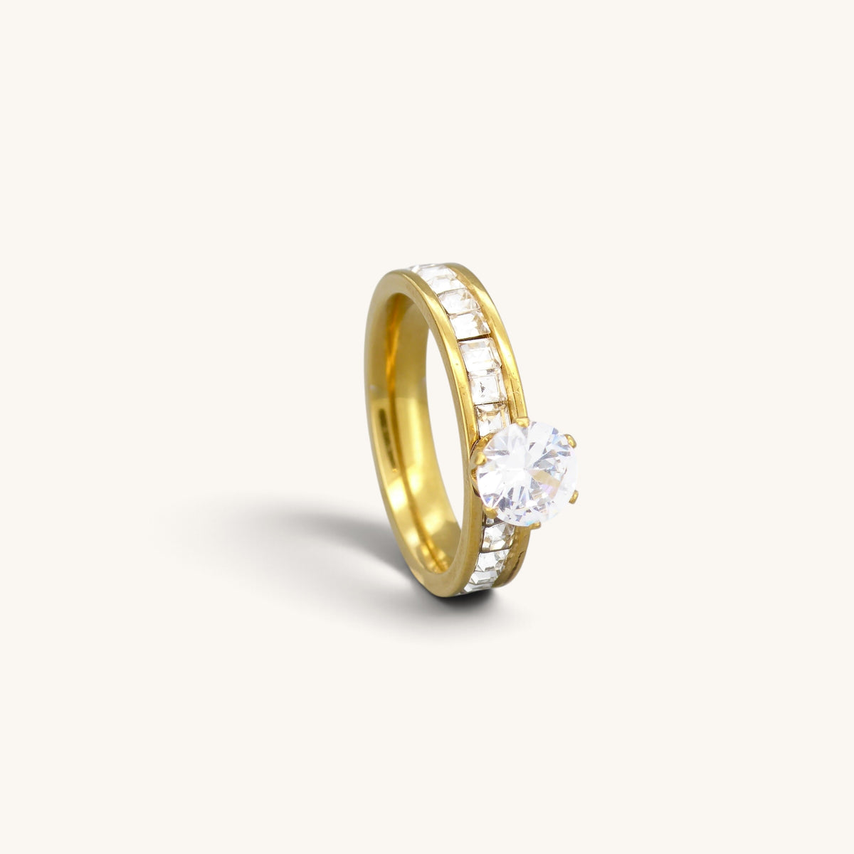 Stainless Steel Channel Set Solitaire CZ Ring