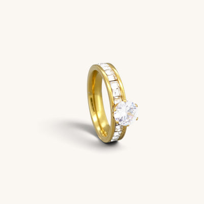 Stainless Steel Channel Set Solitaire CZ Ring