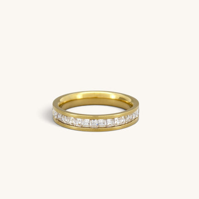 Stainless Steel Channel Set CZ Band Ring