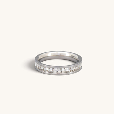 Stainless Steel Channel Set CZ Band Ring