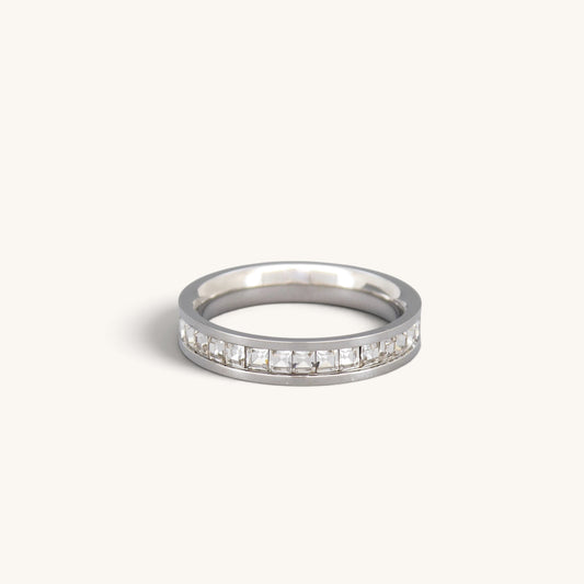 Stainless Steel Channel Set CZ Band Ring