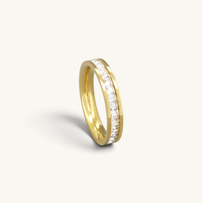 Stainless Steel Channel Set CZ Band Ring