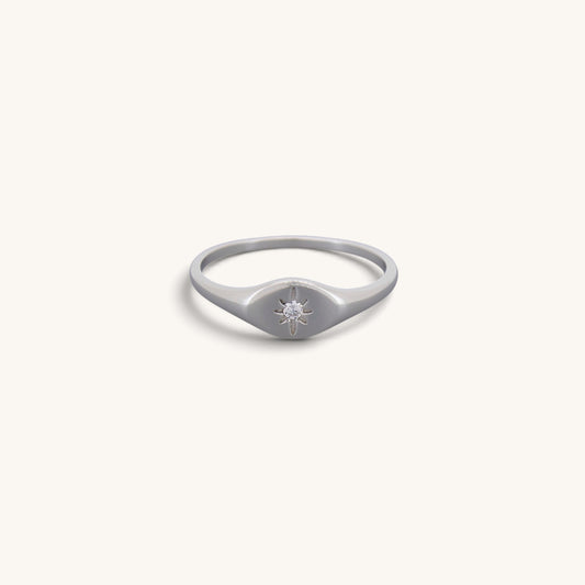 Star Single Cz Signet Rings