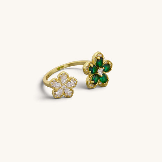 Sterling Silver Green Flowers Ring