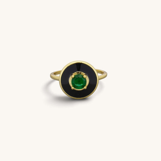 Emerald & Onyx Look Enamel Rings