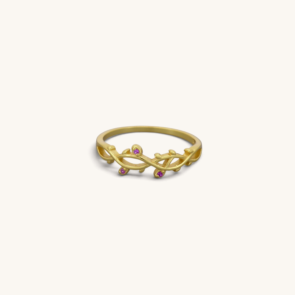 Ruby Look Cz Leaf Rings
