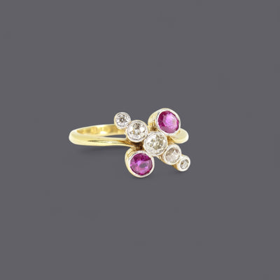 Vintage Ruby & Diamonds Ring , 18k (UK M  - US 6)