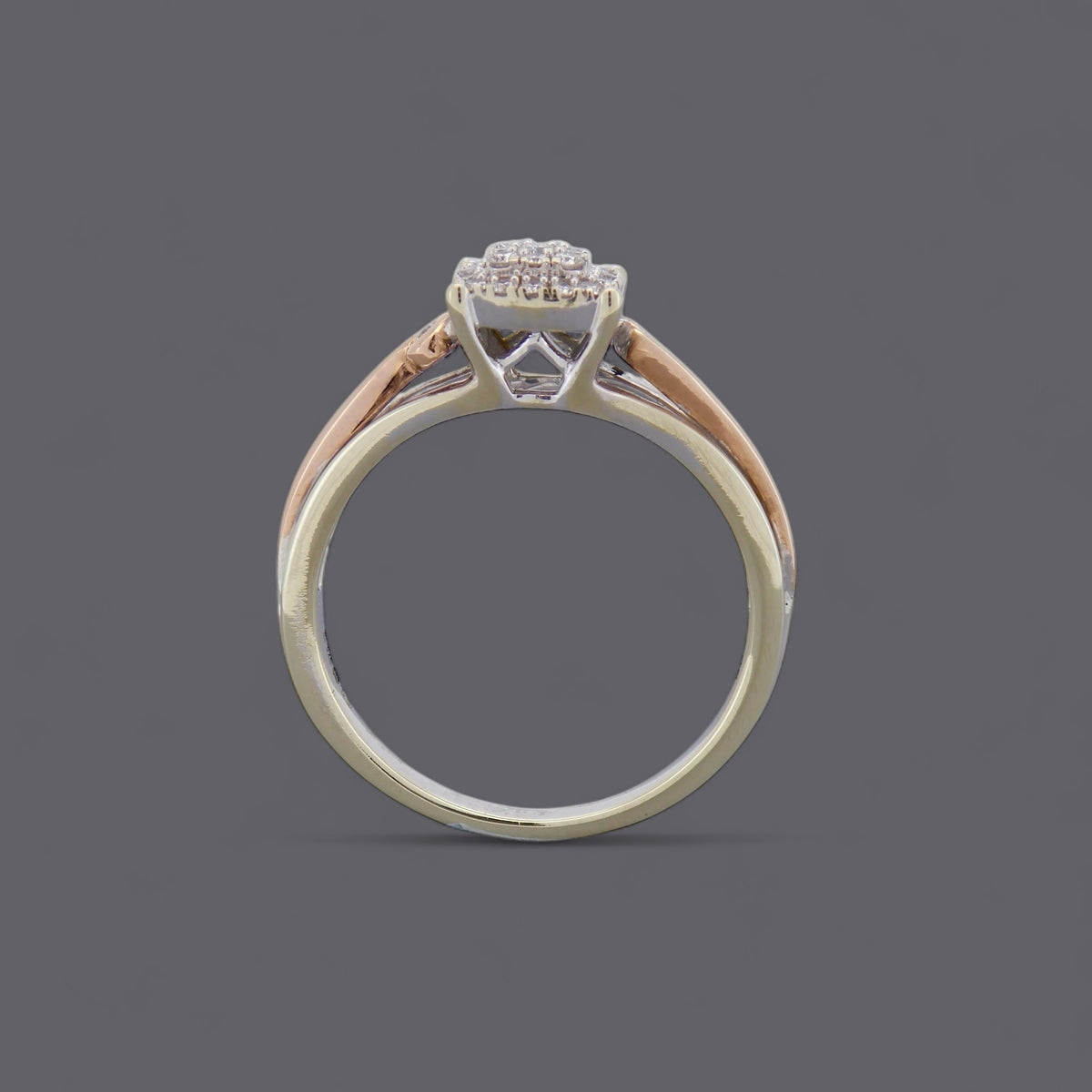 British Vintage Diamond Cluster Ring, 9ct White & Rose Gold