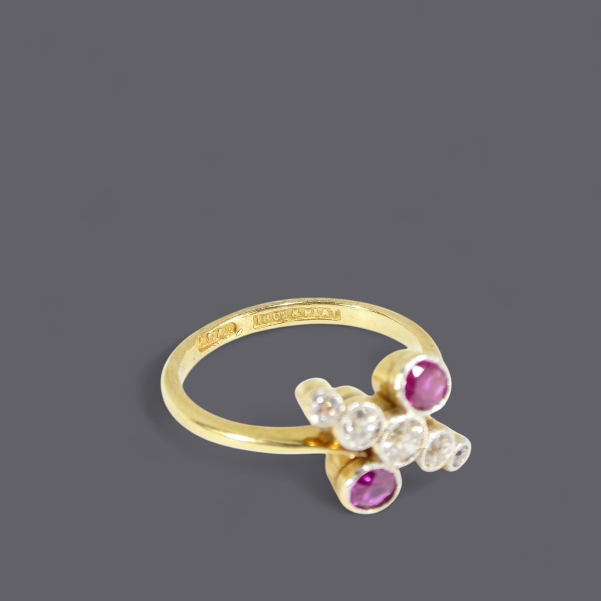 Vintage Ruby & Diamonds Ring , 18k (UK M  - US 6)