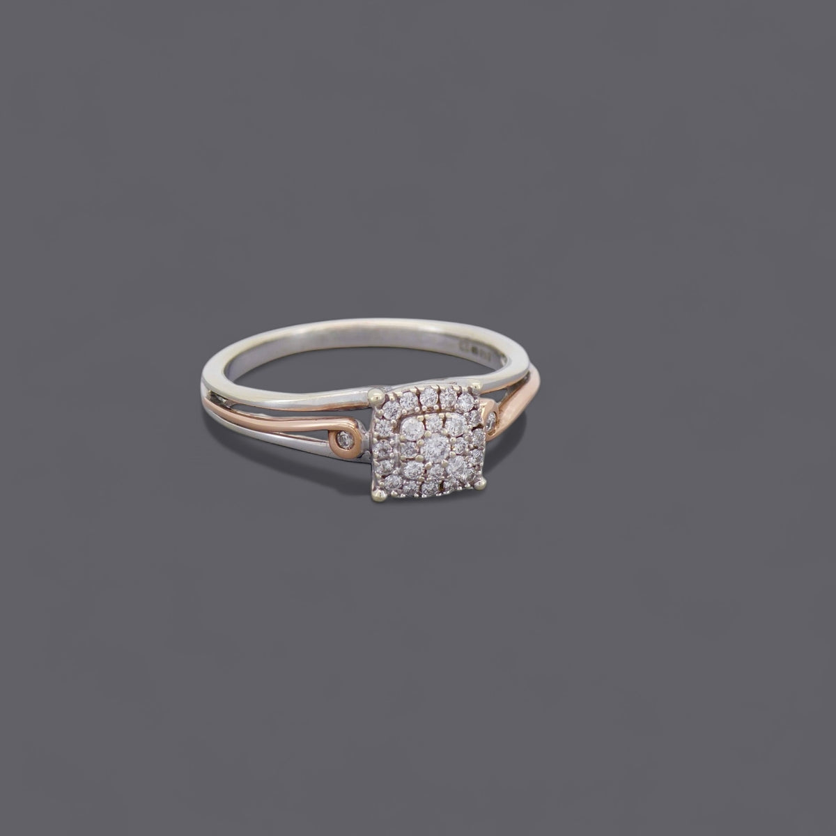 British Vintage Diamond Cluster Ring, 9ct White & Rose Gold