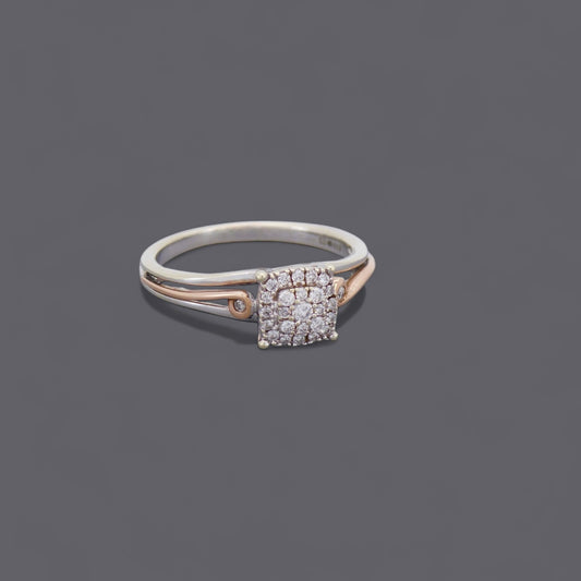 British Vintage Diamond Cluster Ring, 9ct White & Rose Gold