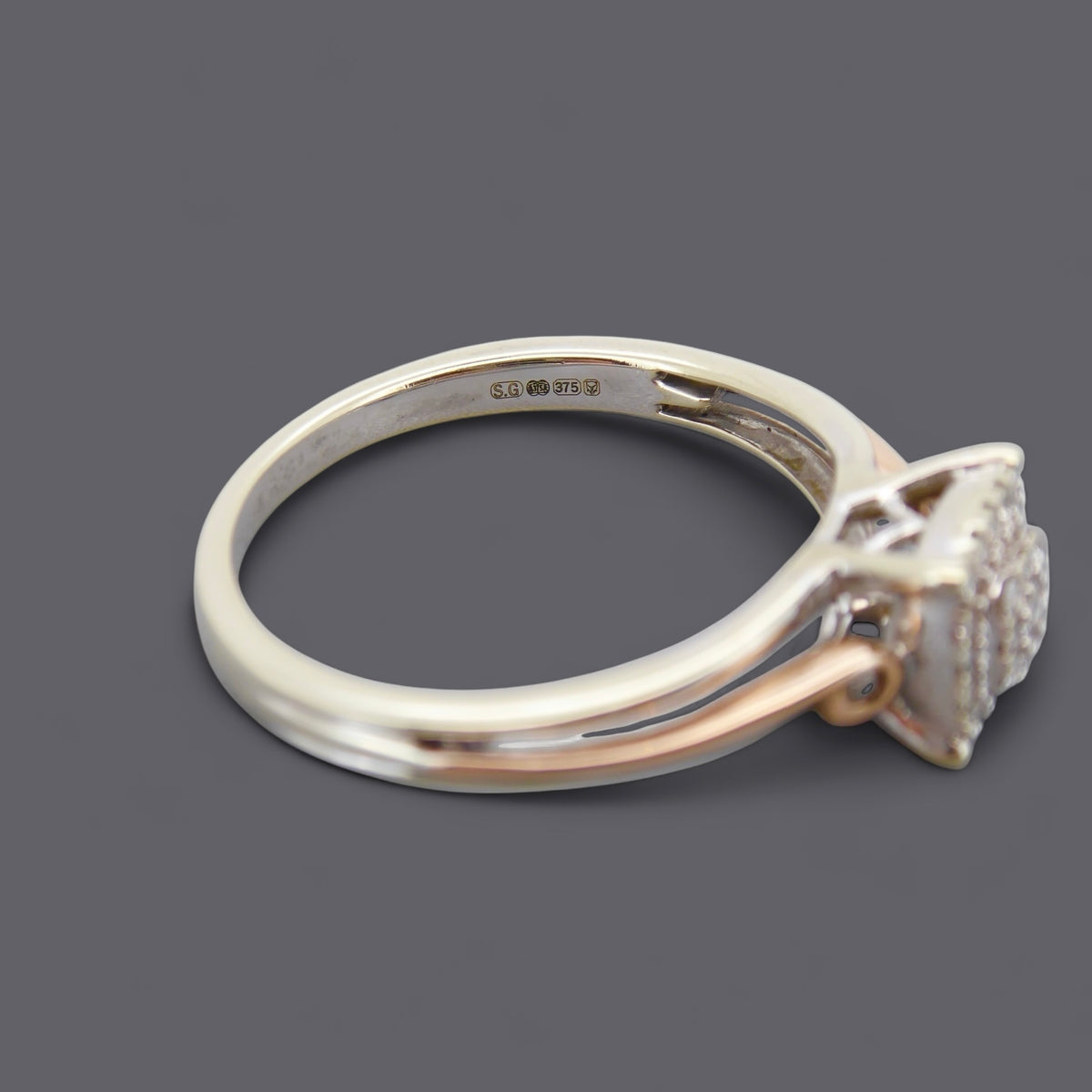 British Vintage Diamond Cluster Ring, 9ct White & Rose Gold