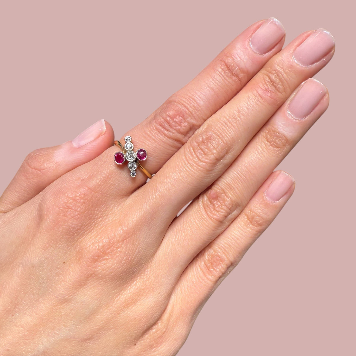 Vintage Ruby & Diamonds Ring , 18k (UK M  - US 6)