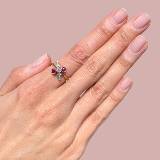 Vintage Ruby & Diamonds Ring , 18k (UK M  - US 6)