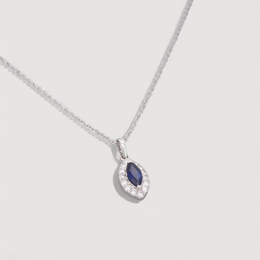 Sapphire & Diamond Cluster Necklace, 18k White Gold