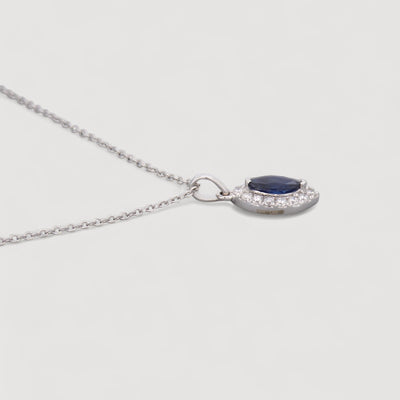 Sapphire & Diamond Cluster Necklace, 18k White Gold