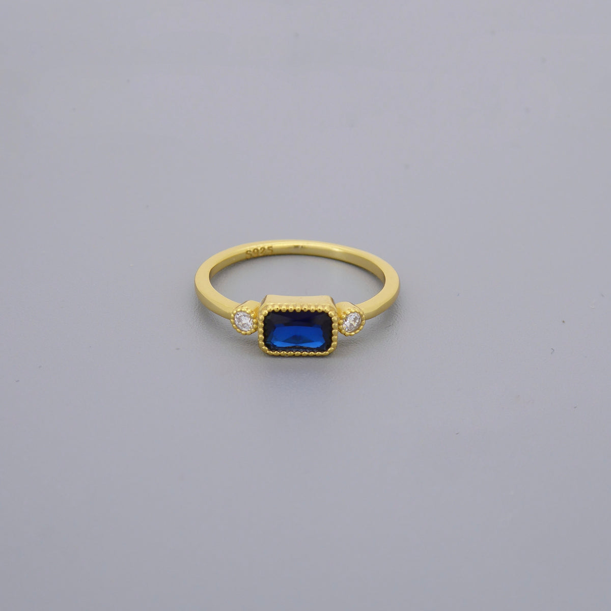 Sapphire Look Square CZ Ring