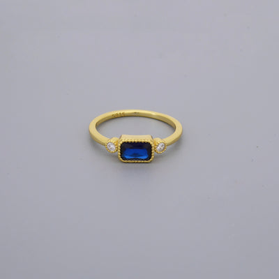 Sapphire Look Square CZ Ring