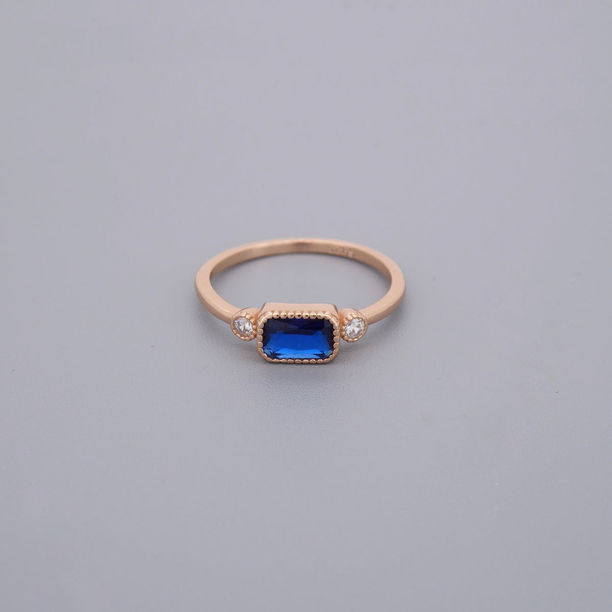 Sapphire Look Square CZ Ring