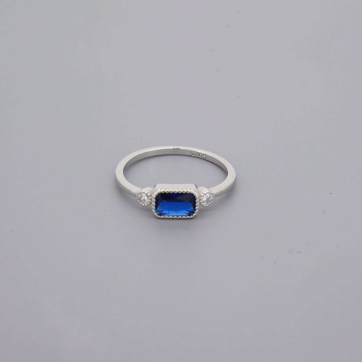 Sapphire Look Square CZ Ring