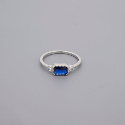 Sapphire Look Square CZ Ring